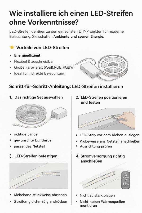 Wie installiere ich einen LED-Streifen ohne Vorkenntnisse? Wie installiere ich einen LED-Streifen ohne Vorkenntnisse?